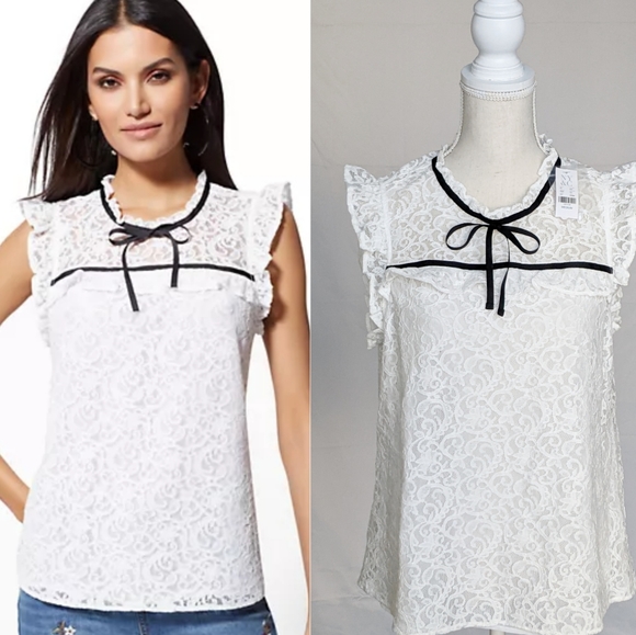 NWT New York & Co Soho White Lace Overlay Blouse - Picture 4 of 11